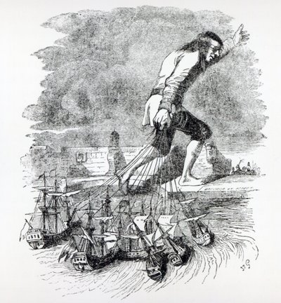 Gulliver Stealing the Blefuscudian Fleet, illustration from 